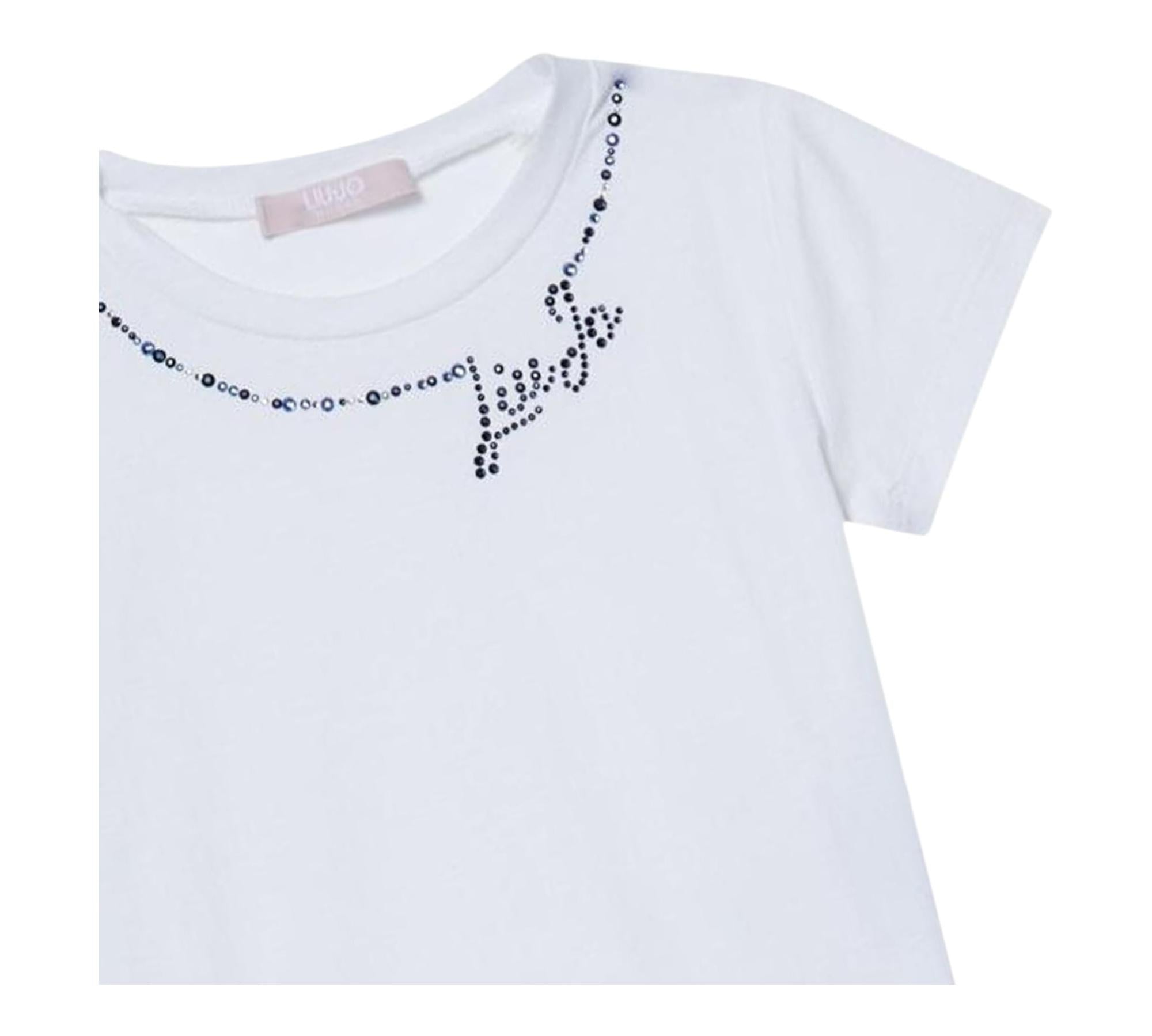 Liu Jo T-Shirt Girocollo Tinta Unita con Brillantini per Neonata KA5040N BIANCO LIU JO 