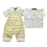 Little Bear 3-teiliges Set Strickjacke-Body-Latzhose Weiß/Gelb für Neugeborene