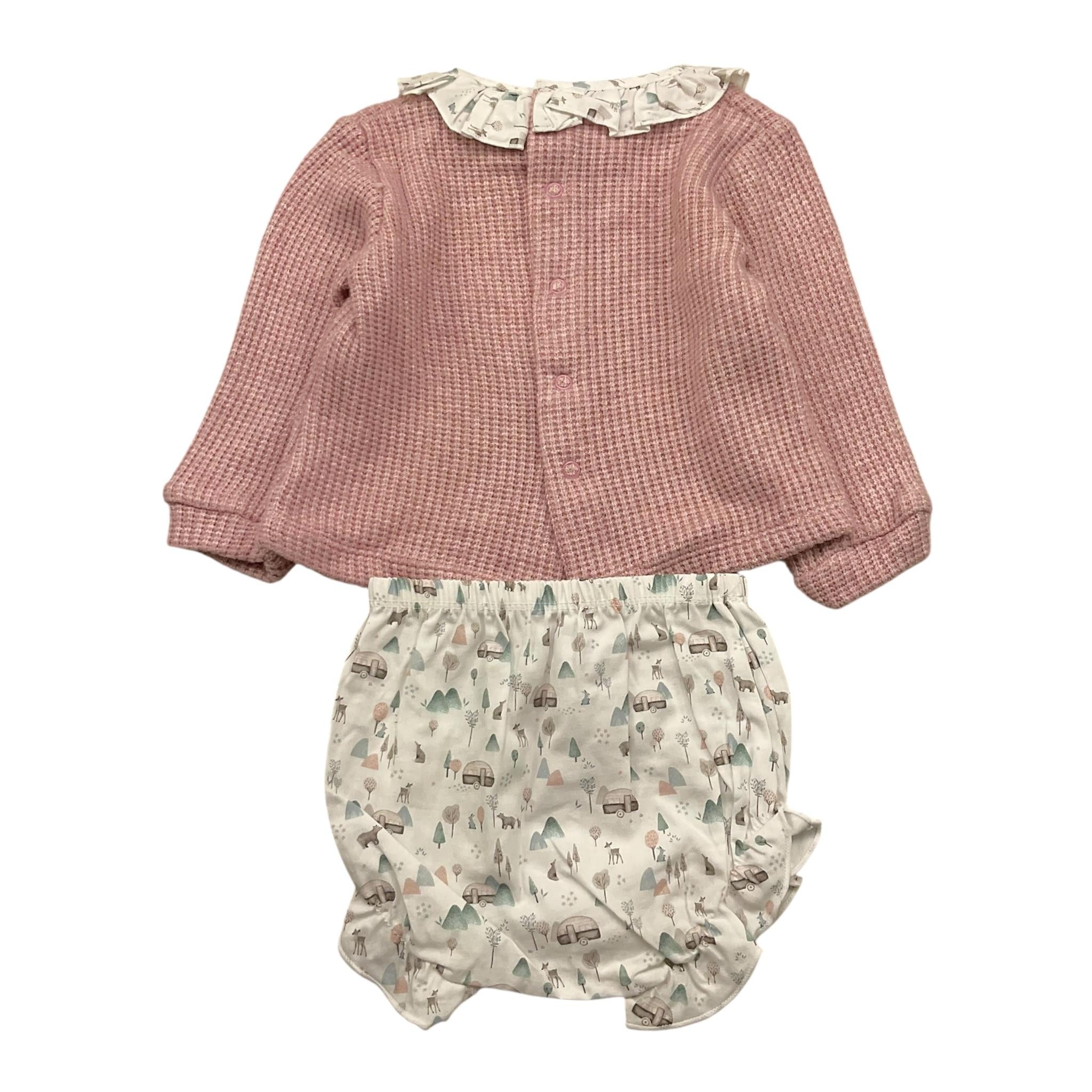 CALAMARO completo 2pz maglia-coulotte bicolore con colletto in contrasto Rosa per Neonata 17868 ROSA CALAMARO 