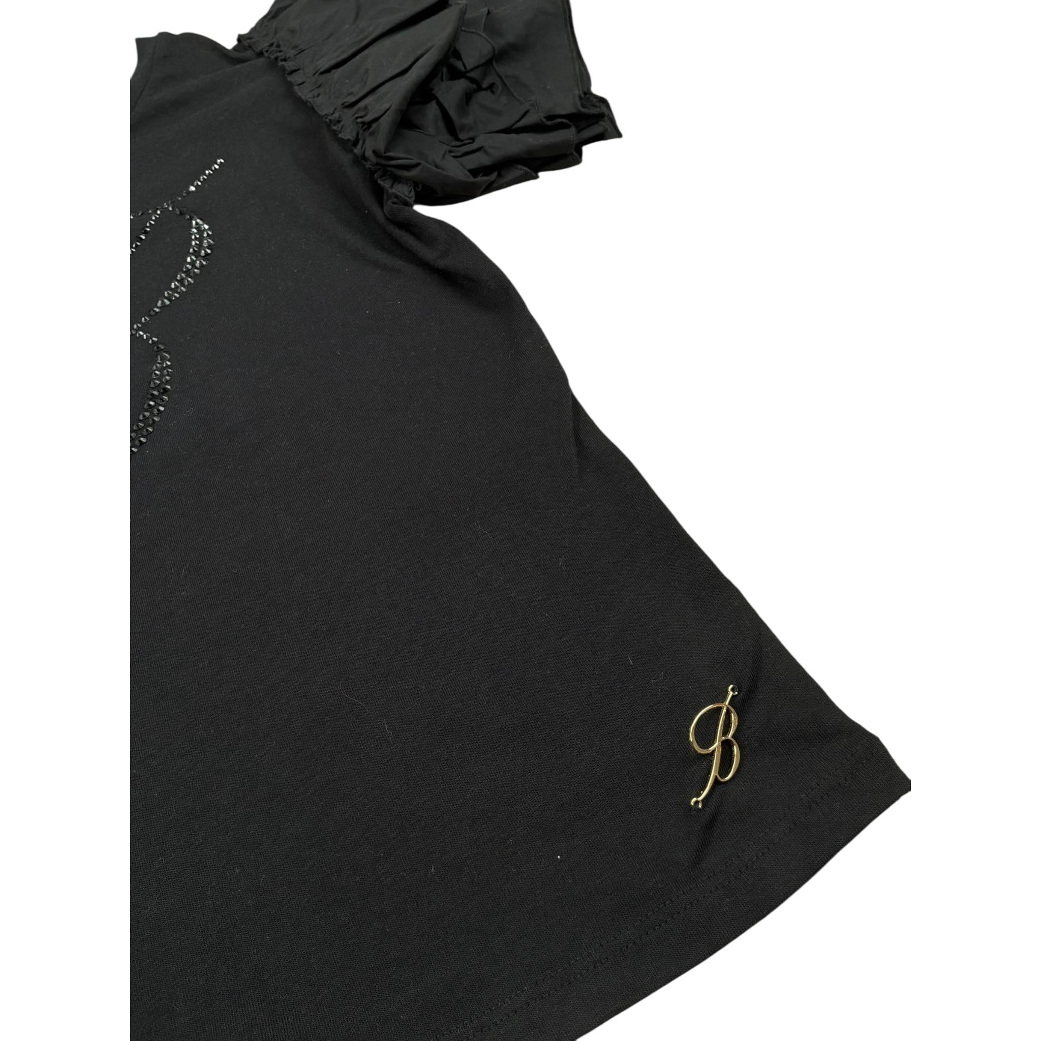 Miss Blumarine T-Shirt tinta unita con Brillantini Nero per Bambina IA3044J5003 NERO MISS BLUMARINE 