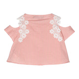 Simonetta Einfarbiges Ärmelloses Shirt mit Blumen und rosa Streifenmuster für Mädchen