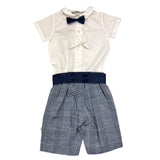 La Stupenderia 3-teiliges Set Shirt-Bodysuit-Bermudashorts-Fliege Weiß/Blau für Neugeborene