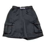 Disclaimer Einfarbige Cargo-Bermudashorts mit elastischem Bund in Schwarz für Jungen