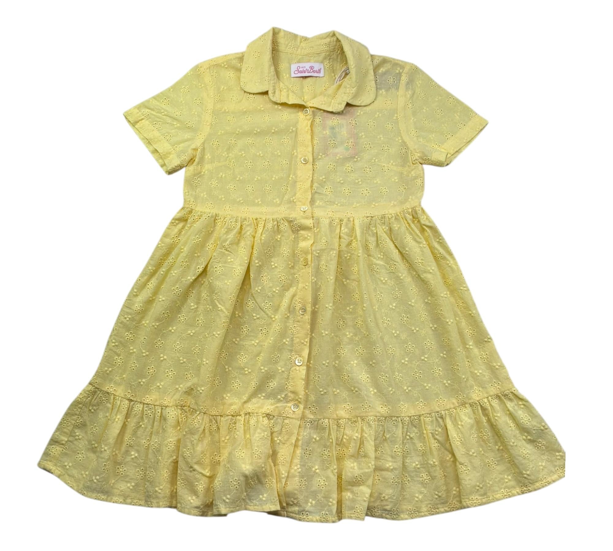 Saint Barth Abito Mezza Manica Tinta Unita In Pizzo Sangallo per Bambina SANGALLO GIALLO SAINT BARTH 