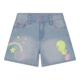 Billieblush Einfarbige Jeansshorts mit Tweety-Vogel-Print in Hellblau für Mädchen