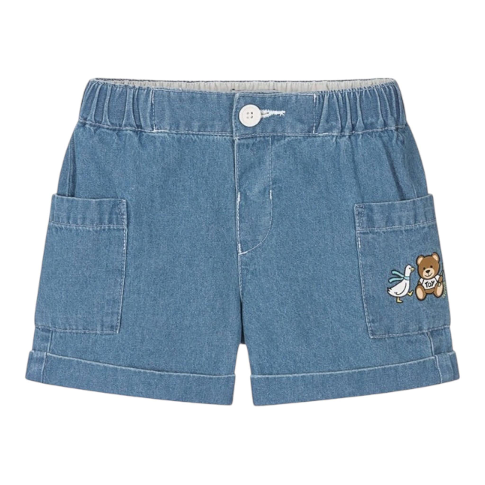 Moschino Short In Denim Tinta Unita con Stampa per Bambina MUQ019 BLU MOSCHINO 