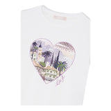 Liu Jo T-Shirt Girocollo Tinta Unita con Stampa E Brillantini per Bambina KA5093JXX BIANCO LIU JO 