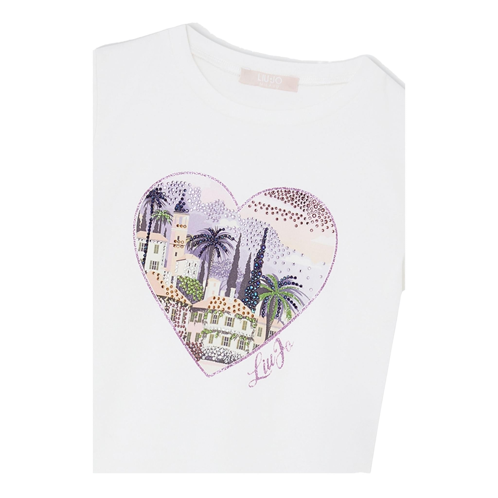 Liu Jo T-Shirt Girocollo Tinta Unita con Stampa E Brillantini per Bambina KA5093JXX BIANCO LIU JO 