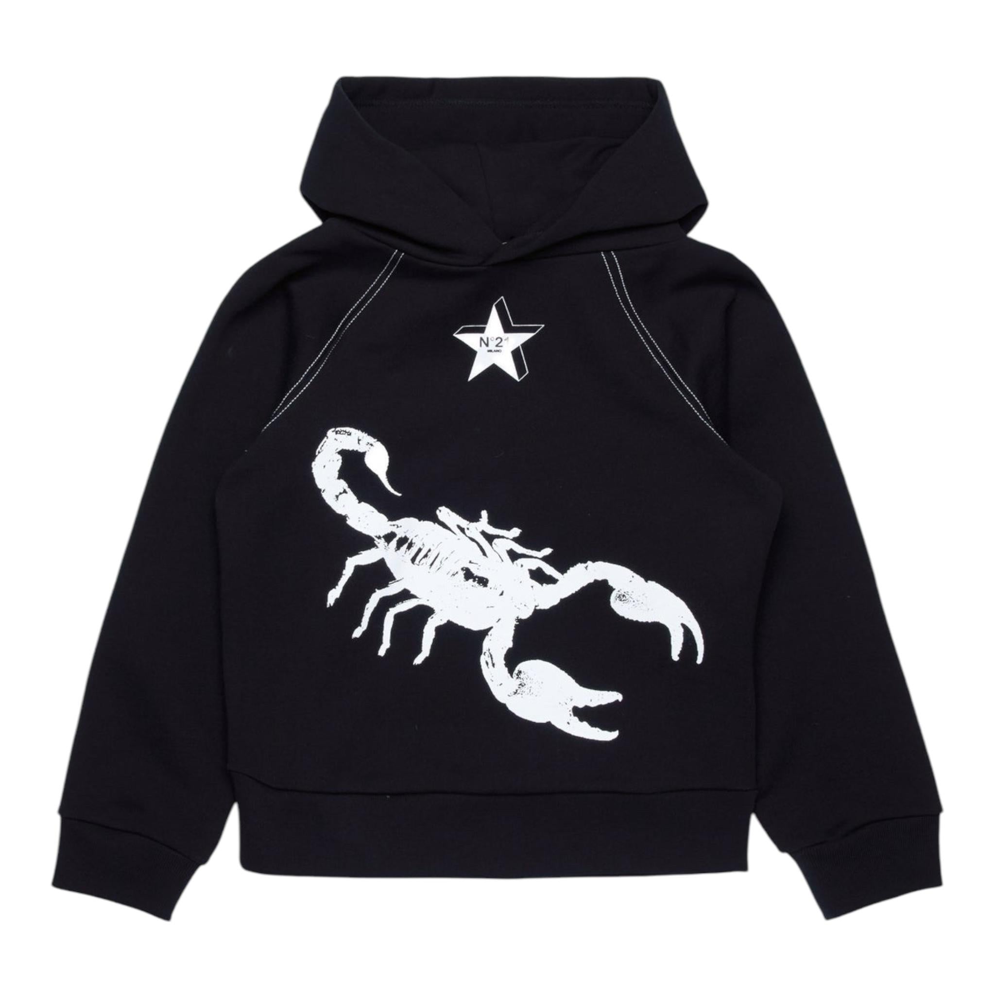 N°21 felpa tinta unita con stampa e cappuccio Nero per Bambino N21973 NERO N°21 