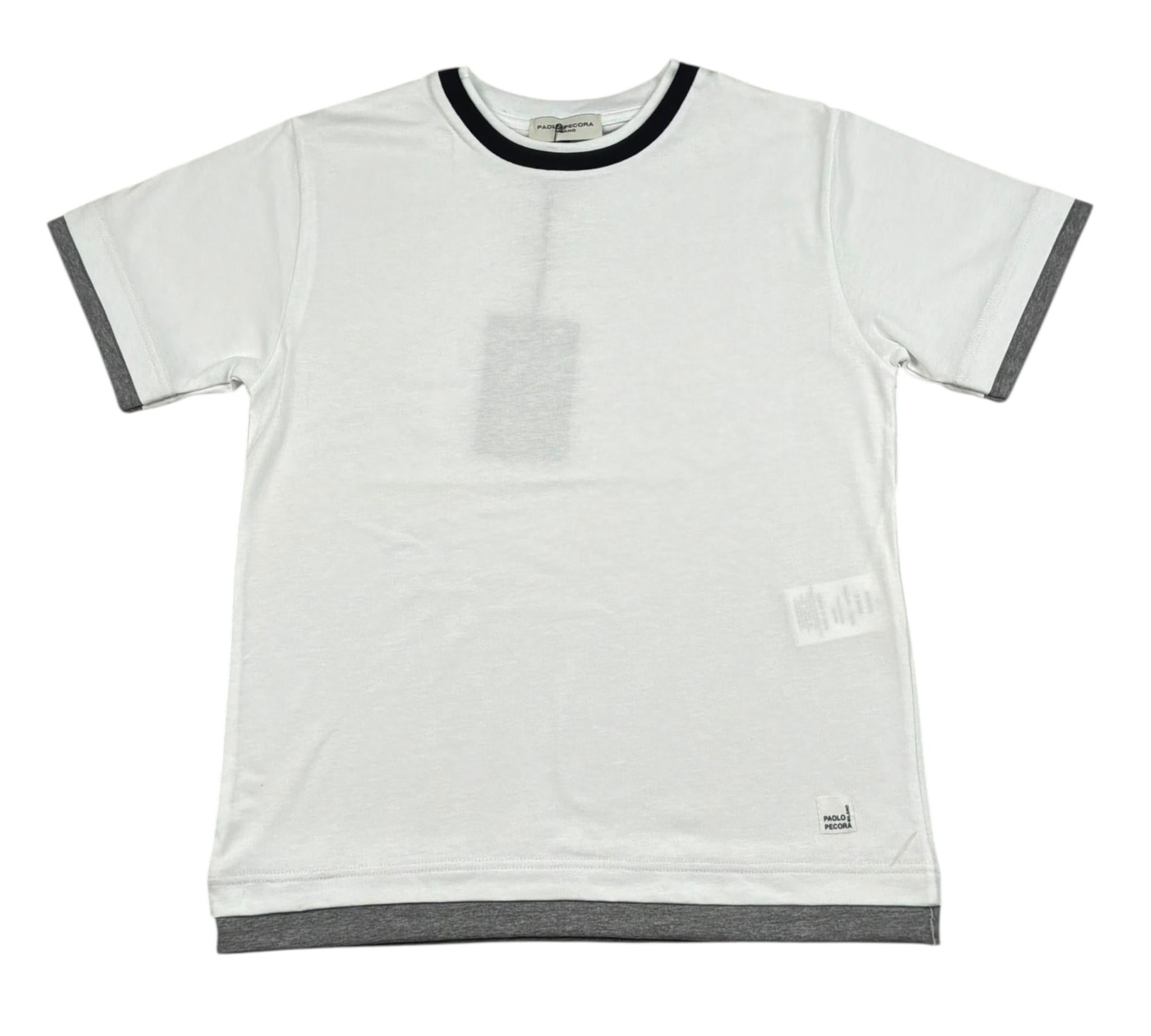 Paolo Pecora T-Shirt Girocollo Tinta Unita con Profili In Contrasto per Bambino PP4349 BIANCO PAOLO PECORA 