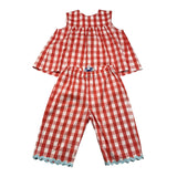 Ilfarobimbi Komplette Tanktop-Hose einfarbig mit rotem Karomuster für Mädchen