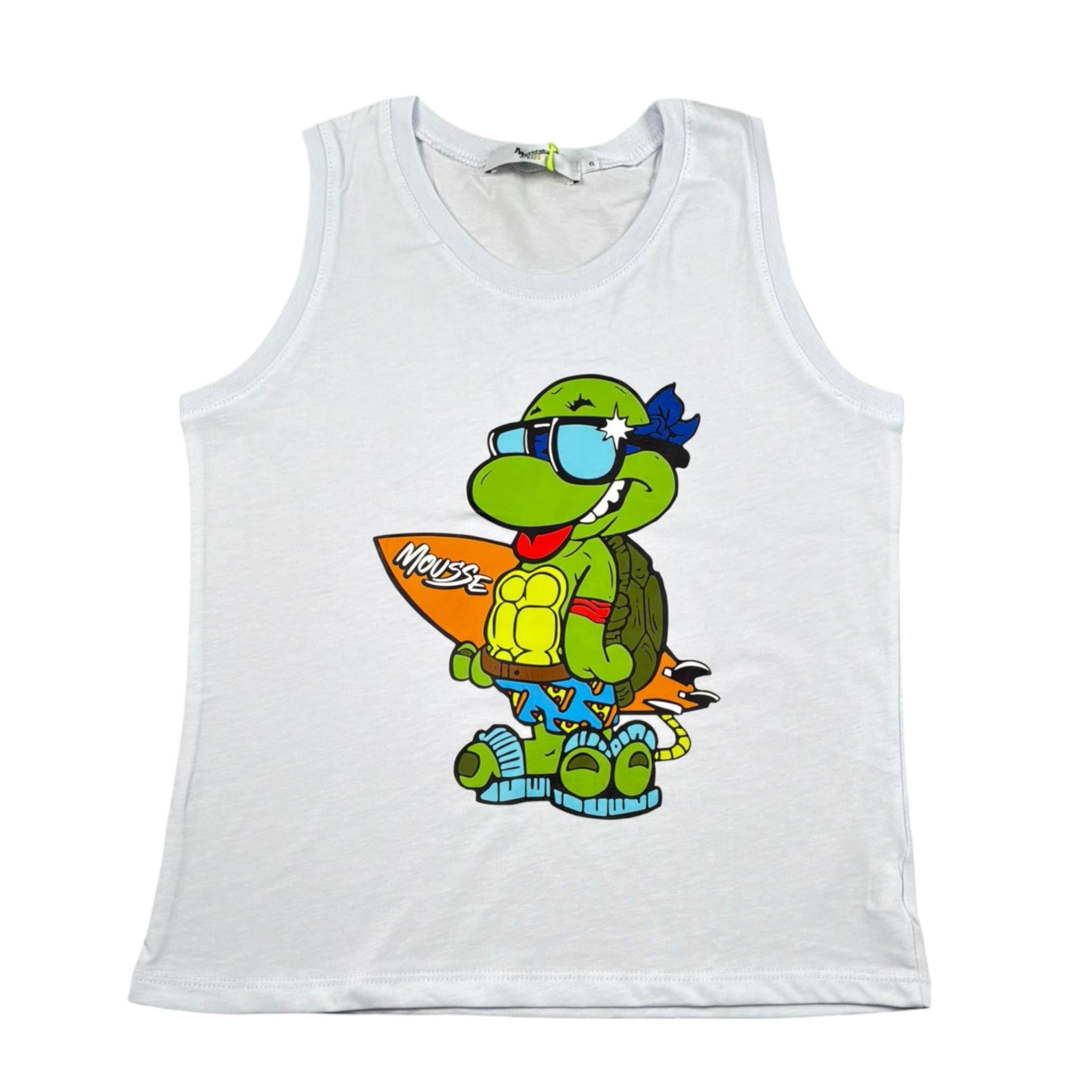 Mousse Canotta Tinta Unita con Stampa per Bambino NINJASURFF BIANCO MOUSSE 