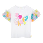 Billieblush T-Shirt Giocollo Tinta Unita con Maniche In Contrasto E Tulle per Bambina U20927X BIANCO BillIEBLUSH 
