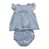 Babidu 2-teiliges Set Kleid-Höschen Einfarbig Blau Für Baby Mädchen