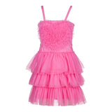 Aniye By Girl Einfarbiges Spaghettiträgerkleid mit rosa Tüll für Mädchen