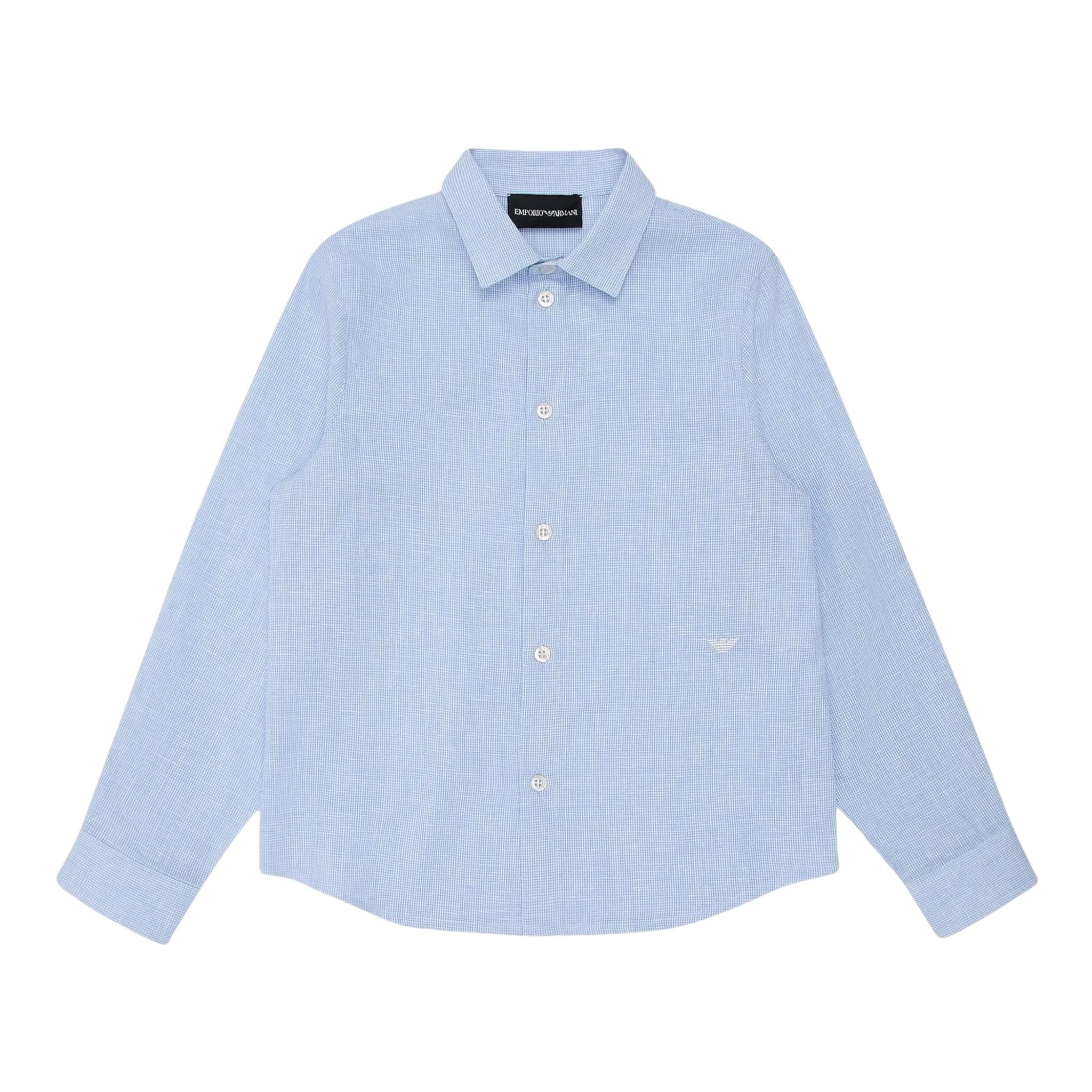 Emporio Armani Camicia Tinta Unita con Manica Lunga E Microfantasia per Neonato 3D4CJDN AZZURRO EMPORIO ARMANI 