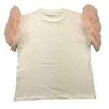 Vicolo Einfarbiges Rundhals-T-Shirt mit Tüllärmeln Creme/Rosa für Mädchen