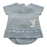 Valentina Bebes 2 Stück Set T-Shirt-Höschen Einfarbig Gestrickt Blau Für Neugeborene