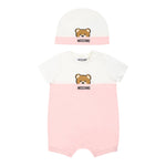 Moschino Set Pagliaccetto-Cappello Bicolore per Neonata MUY07EX BIANCO/ROSA MOSCHINO 