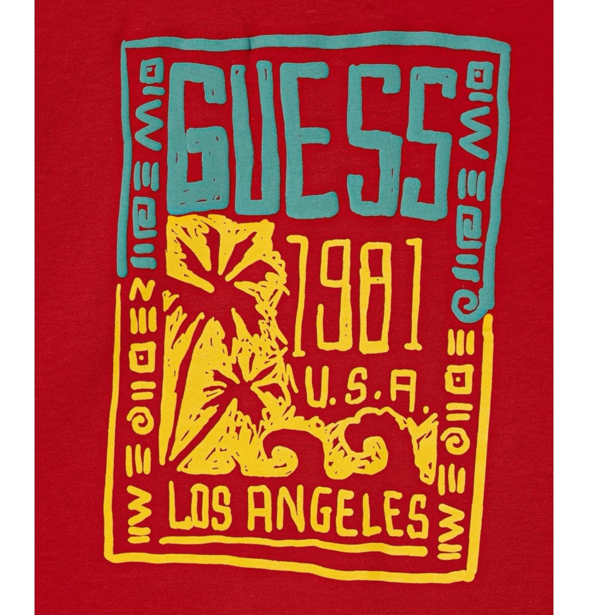 Guess T-Shirt Gircollo Tinta Unita con Stampa per Neonato N5GI16K8HM4X ROSSO GUESS 