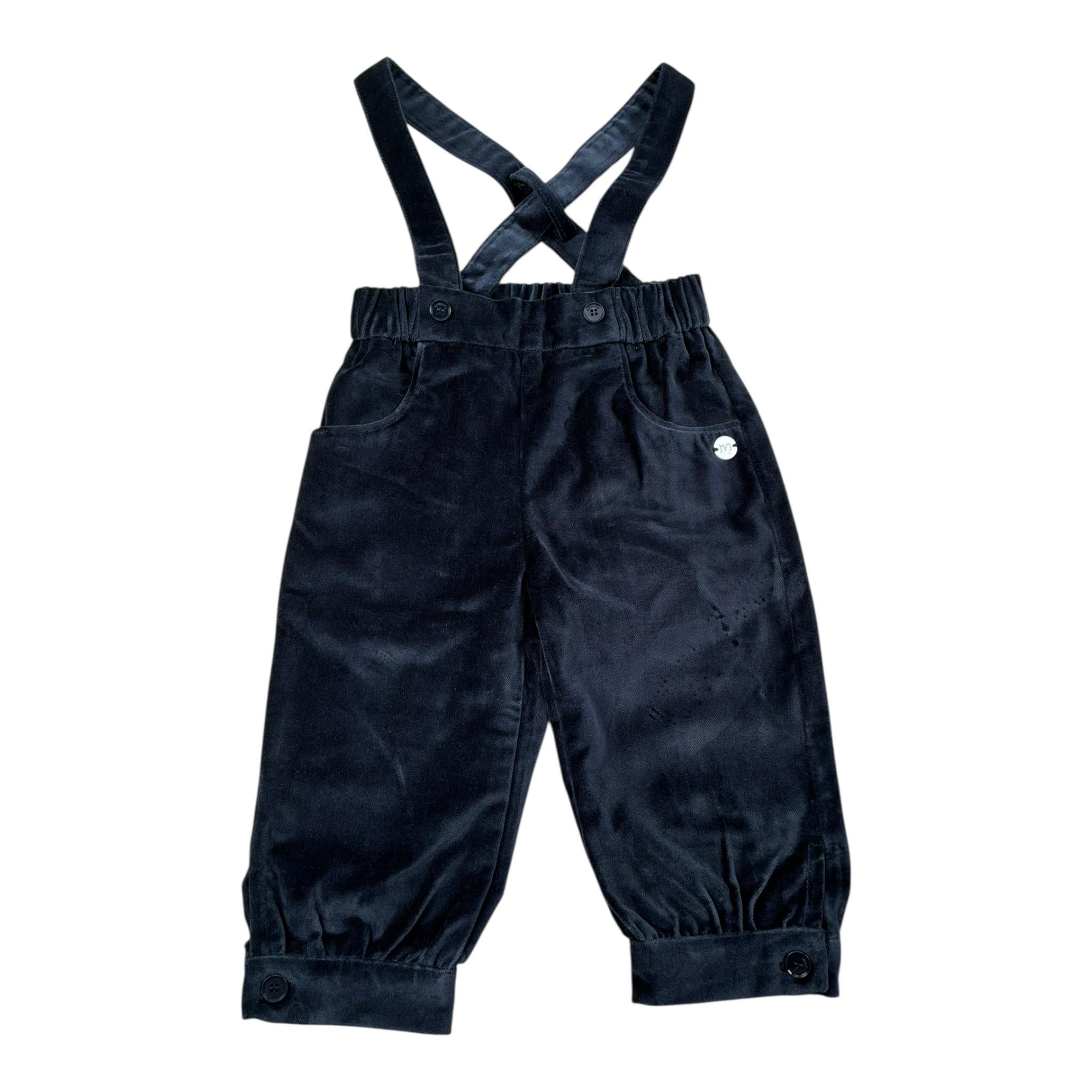 Mini Banda Pantalone Tinta Unita In Velluto con Bretelle per Neonato 3A636 BLU MINI BANDA 