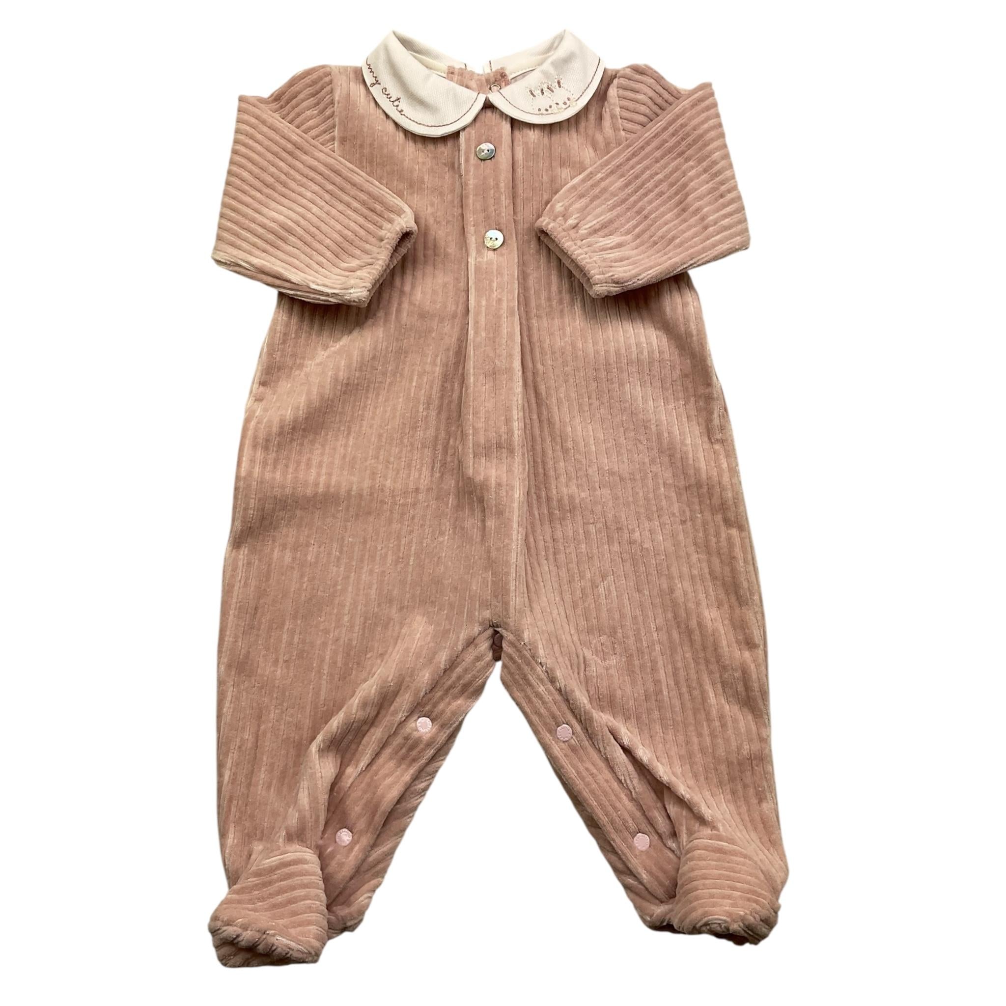 BARCELLINO tutina manica lunga tinta unita in ciniglia Rosa per Neonata 116309 ROSA BARCELLINO 