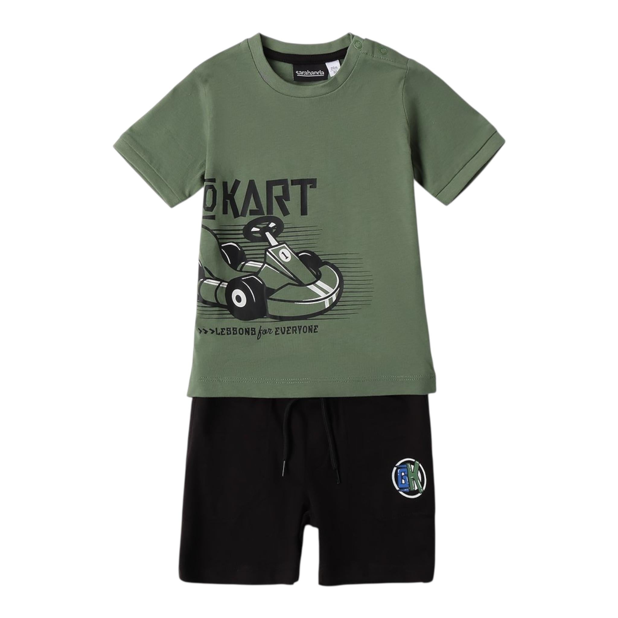 Sarabanda Completo 2 Pezzi T-Shirt-Bermuda Bicolore per Neonato 0B102 NERO/VERDE SARABANDA 