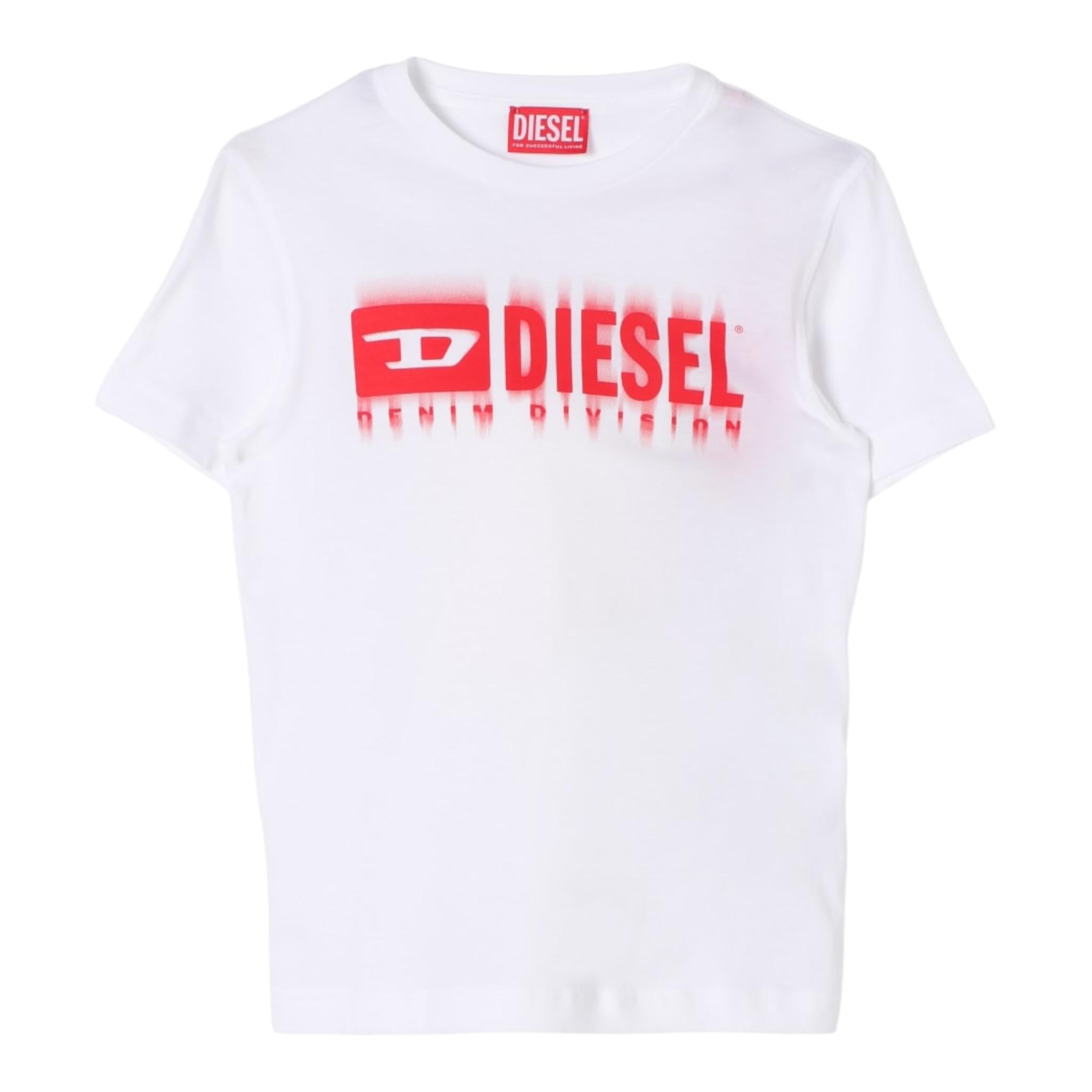 Diesel T-Shirt Girocollo tinta unita con Stampa Bianco per Bambino J02033X BIANCO DIESEL 
