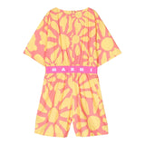 Marni Einteiliger Jumpsuit mit halblangen Ärmeln und gelbem Fantasy-Print für Mädchen