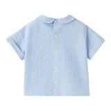 Das Eulen-Shirt mit halblangen Ärmeln und blauem Streifenmuster für Baby-Mädchen