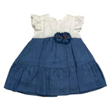 Barcellino Zweifarbiges ärmelloses Kleid mit weiß/blauer Applikation für Baby Mädchen