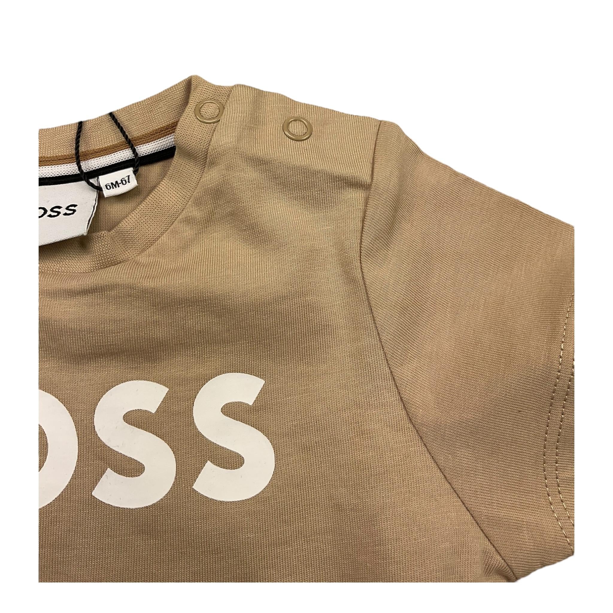 Boss T-Shirt Girocollo Tinta Unita con Stampa per Neonato J52105 BEIGE BOSS 