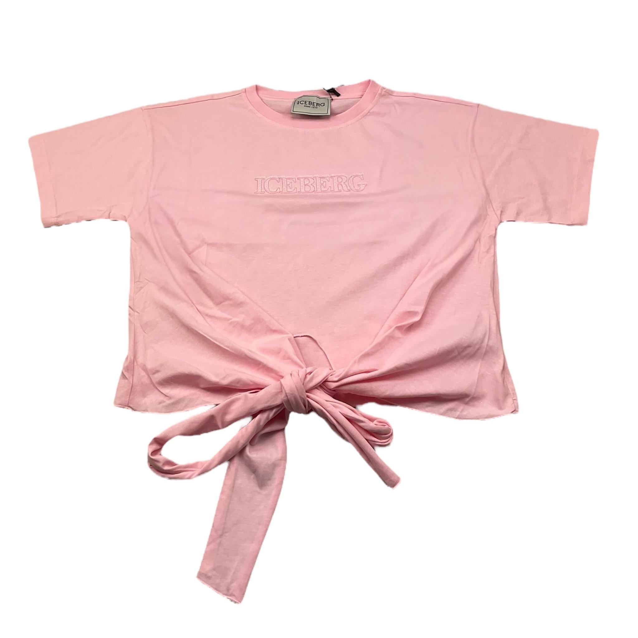 Iceberg T-Shirt Tinta Unita Girocollo con Stampa per Bambina TSICE5151J ROSA ICEBERG 