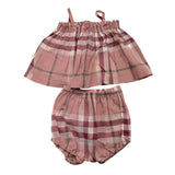 Teddy E Minou Komplettes Shirt - Ghettina Einfarbig mit Bordeaux Karomuster für Baby Mädchen