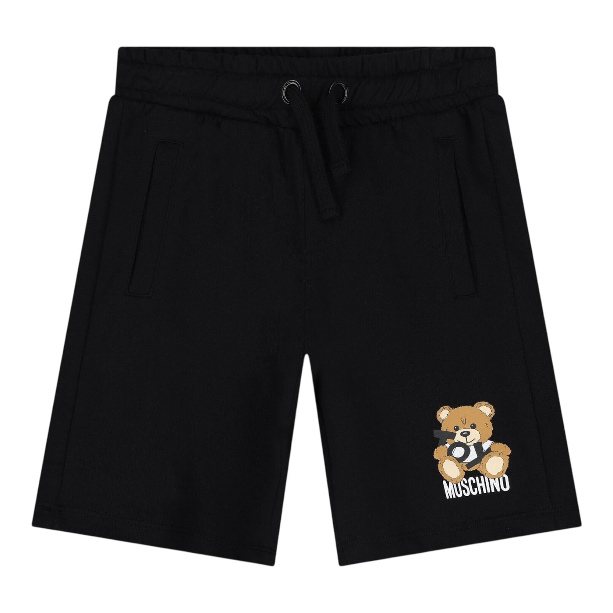 Moschino Bermuda Tinta Unita con Stampa per Bambino HUQ02A NERO MOSCHINO 