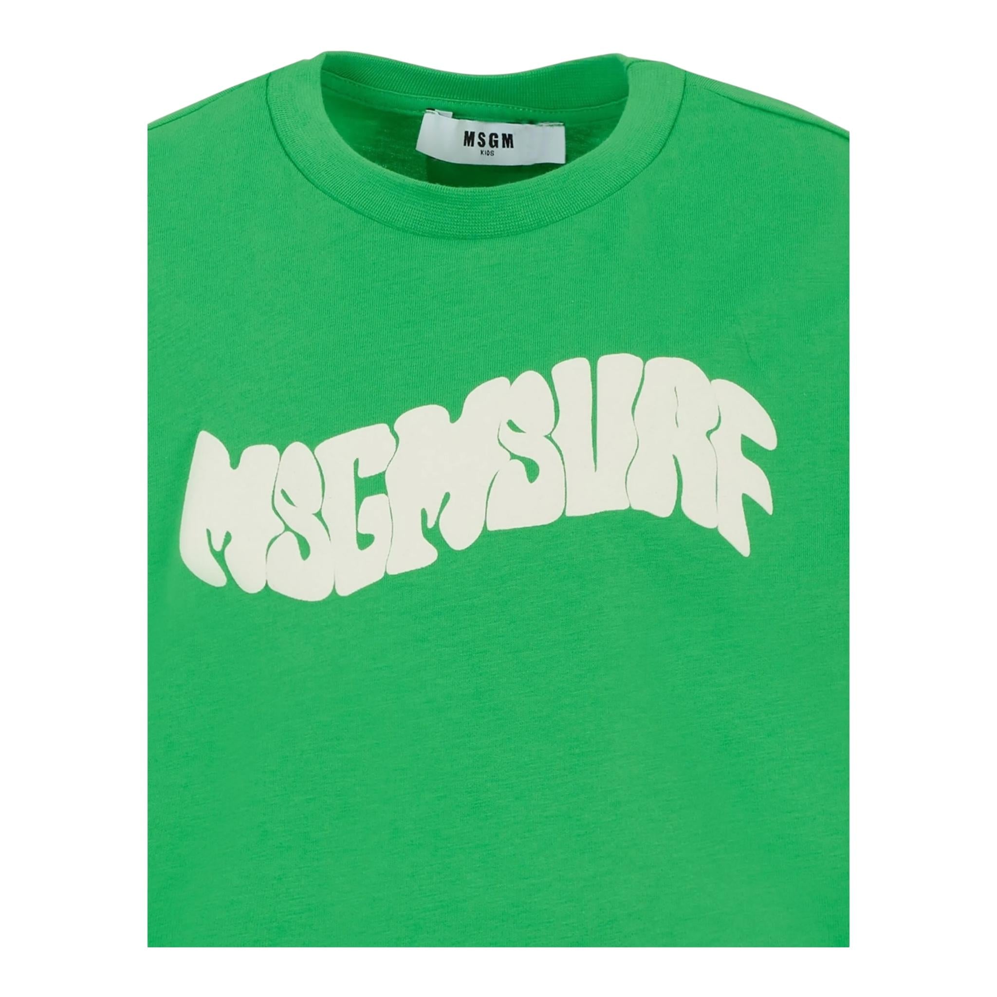 Msgm T-Shirt Girocollo Tinta Unita con Stampa Logo per Bambina S5MSJGTH240 VERDE MSGM 