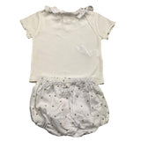 Teddy E Minou 2-teiliges Set T-Shirt-Höschen Einfarbig Weiß Für Baby Mädchen