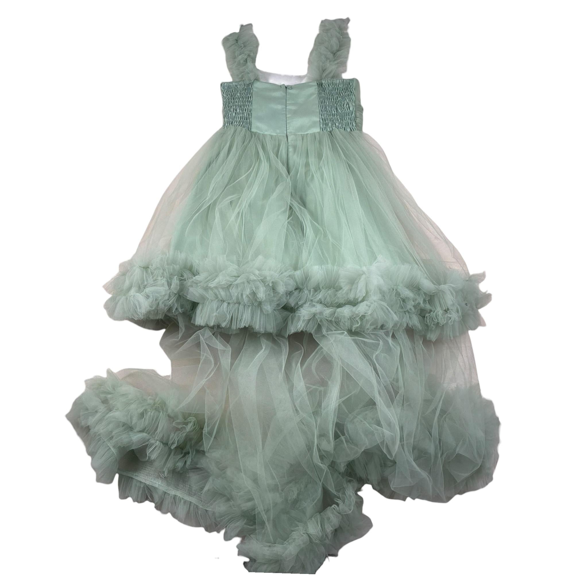 Notaro Of Kids Abito Giromanica Tinta Unita con Tulle per Bambina K23422 VERDE NOTARO OF KIDS 