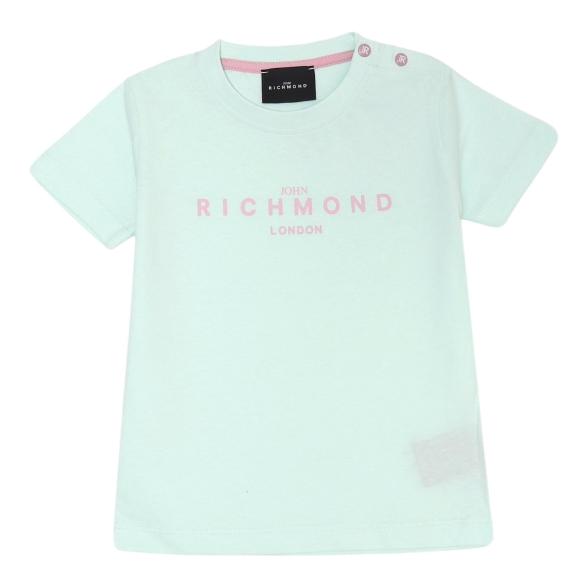 John Richmond T-Shirt Girocollo tinta unita con Stampa Verde Acqua per Neonata RIP25002TSS VERDE ACQUA JOHN RICHMOND 