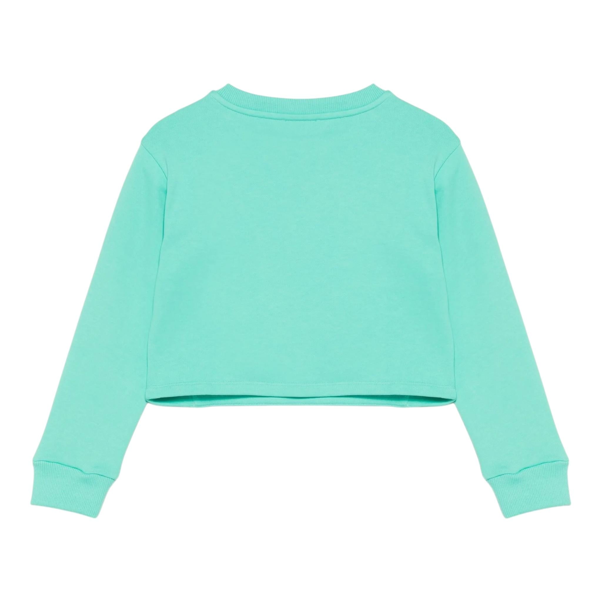 Balmain Felpa Tinta Unita Girocollo con Logo per Bambina BW4A70 VERDE ACQUA BALMAIN 