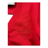 Iceberg – Einfarbige Strickjacke mit Knöpfen und rotem Logo für Neugeborene