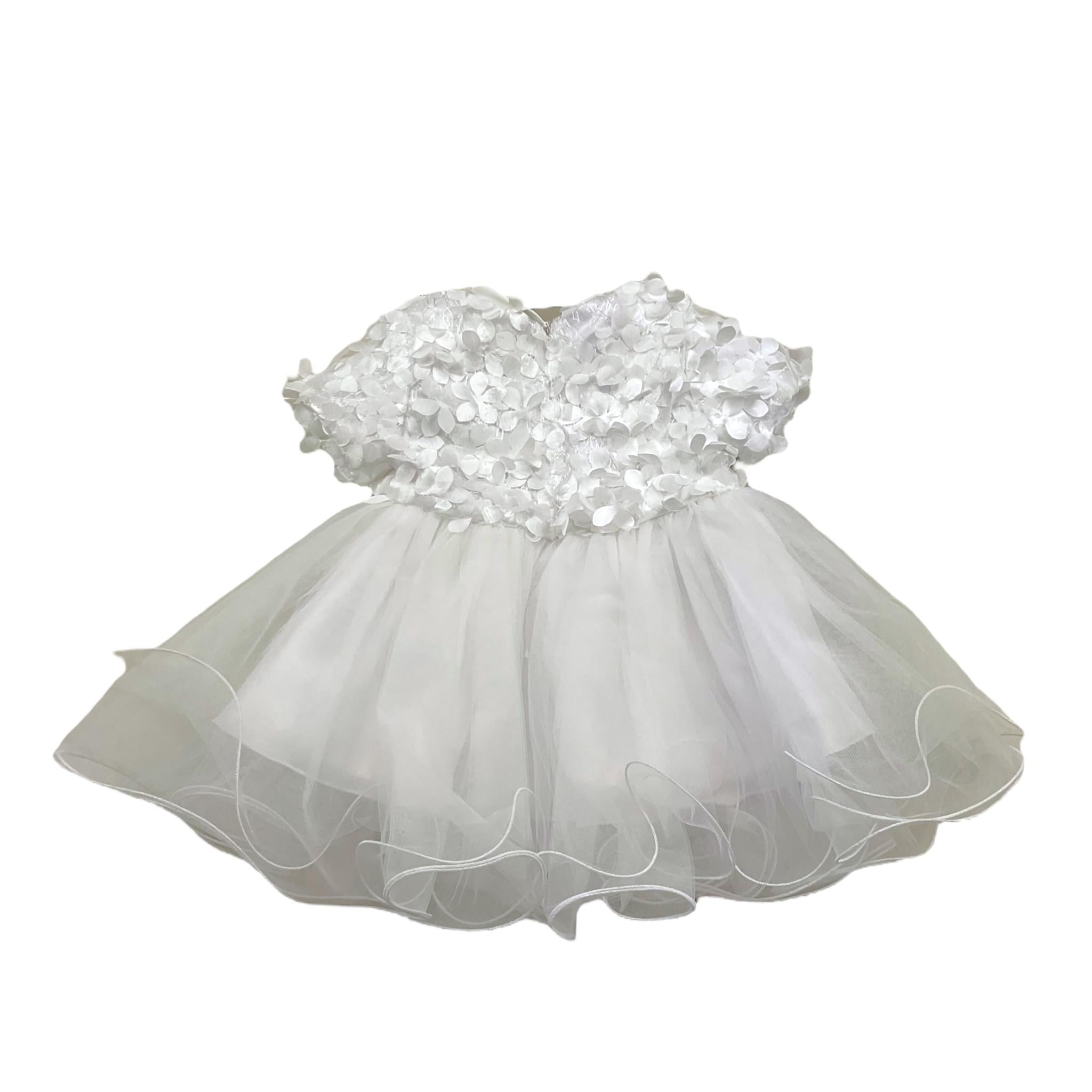 NANAN abito cerimonia mezza manica con tulle  Bianco per Neonata N053 BIANCO NANAN 