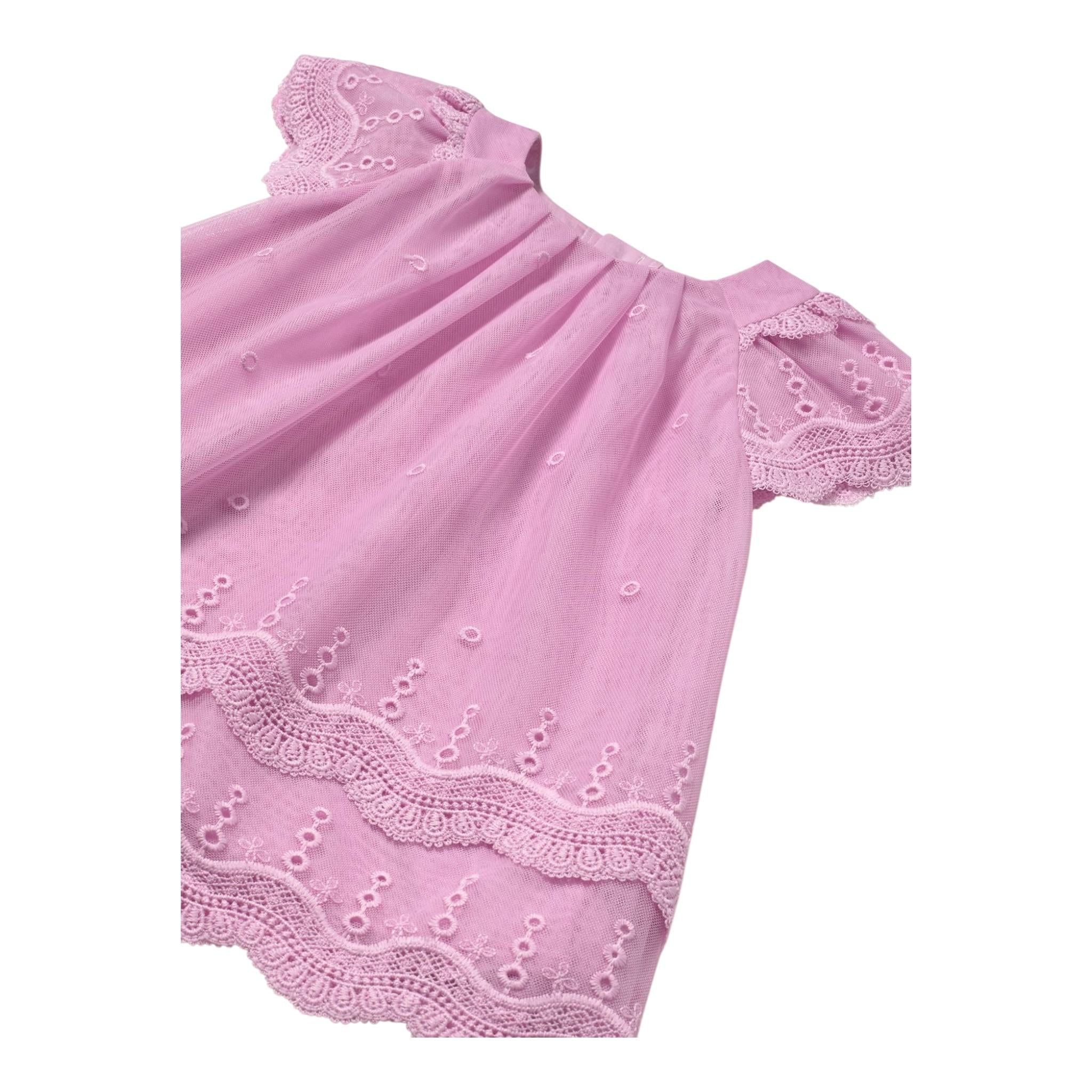 Mayoral Abito Mezza Manica Tinta Unita con Tulle E Pizzo Sangallo per Neonata 1910 ROSA MAYORAL 