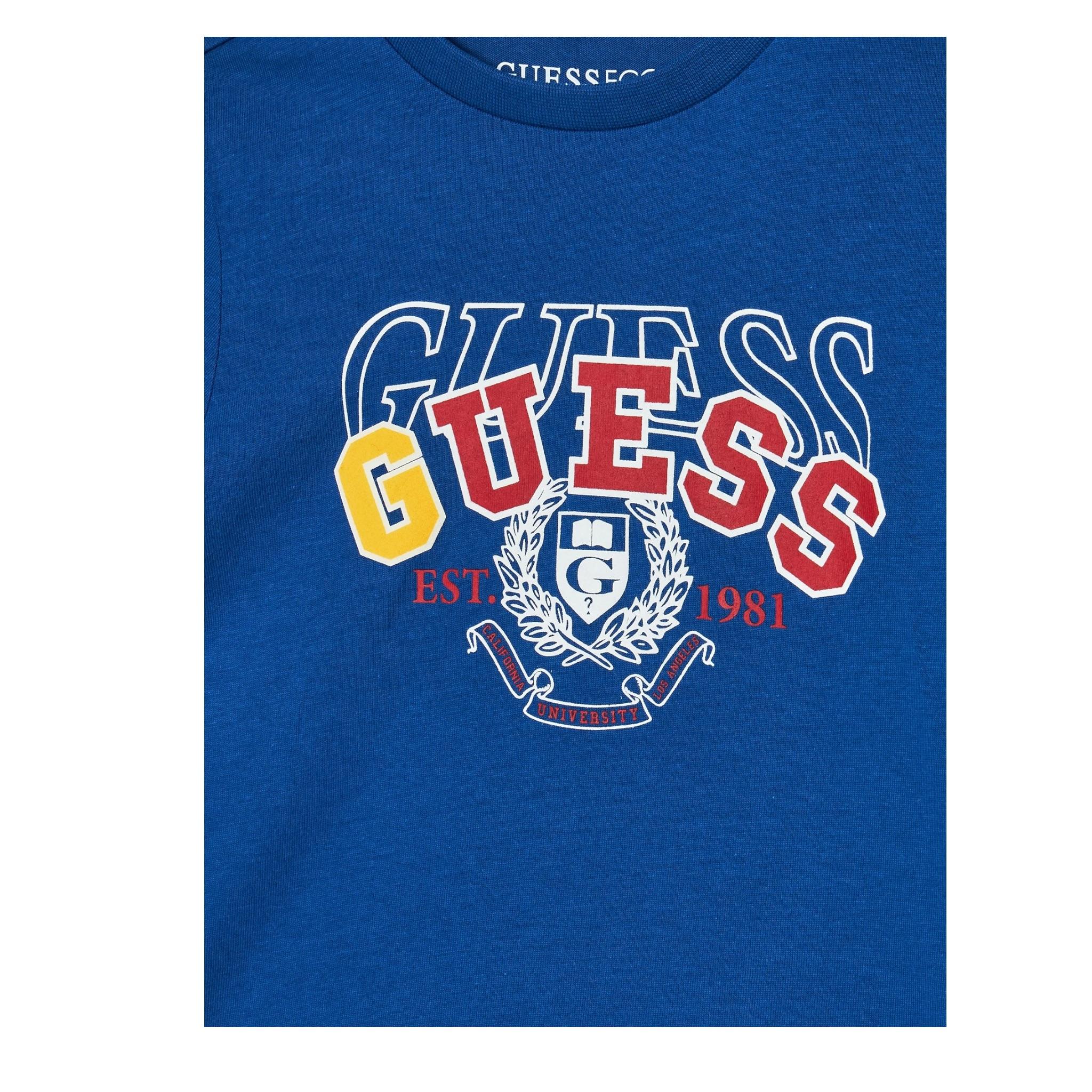 Guess T-Shirt Girocollo Tinta Unita con Stampa per Bambino N5RI00K8HM4JX BLU GUESS 