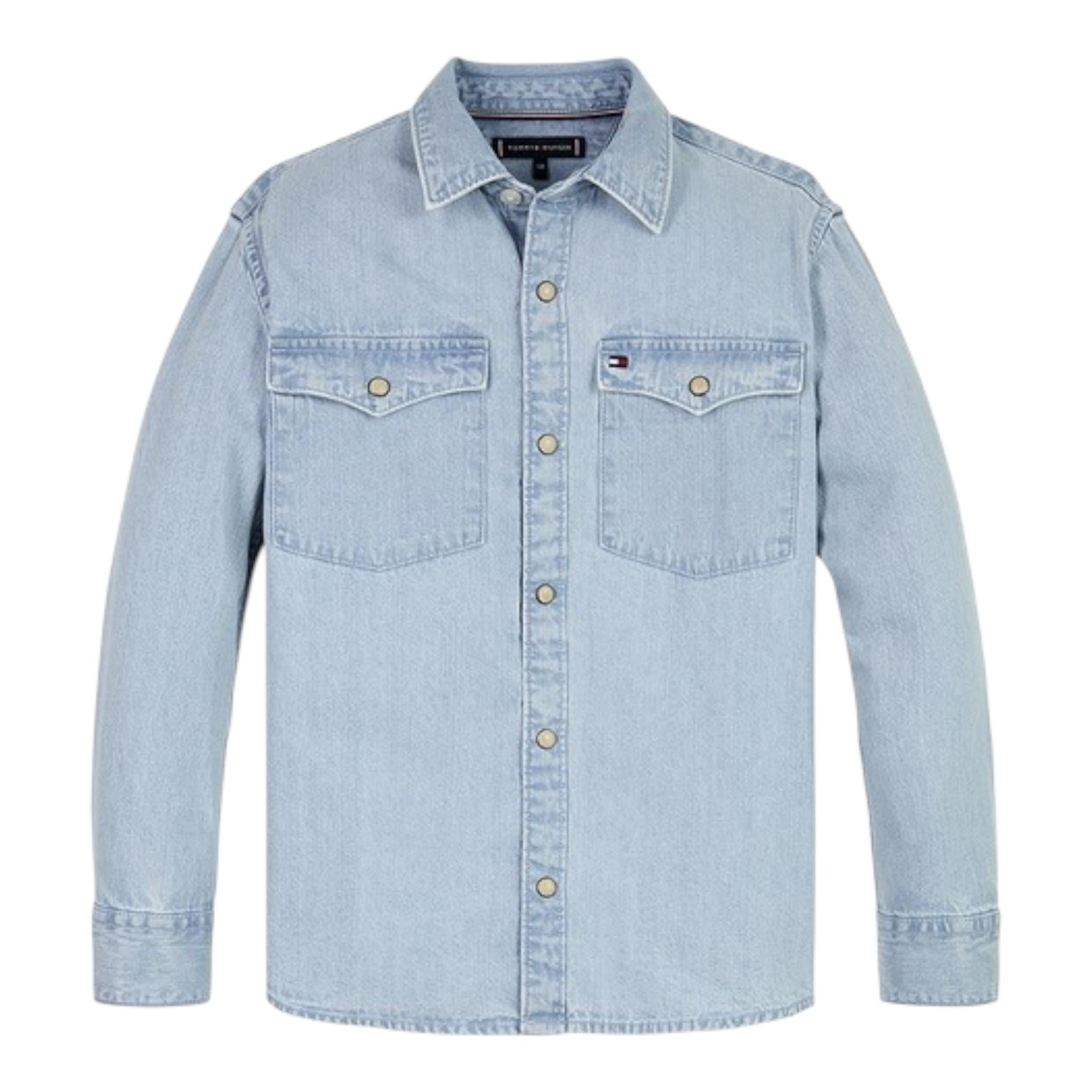 TOMMY HILFIGER camicia in denim tinta unita con tasconi Azzurro per Bambino KB0KB09080 AZZURRO TOMMY HILFIGER 