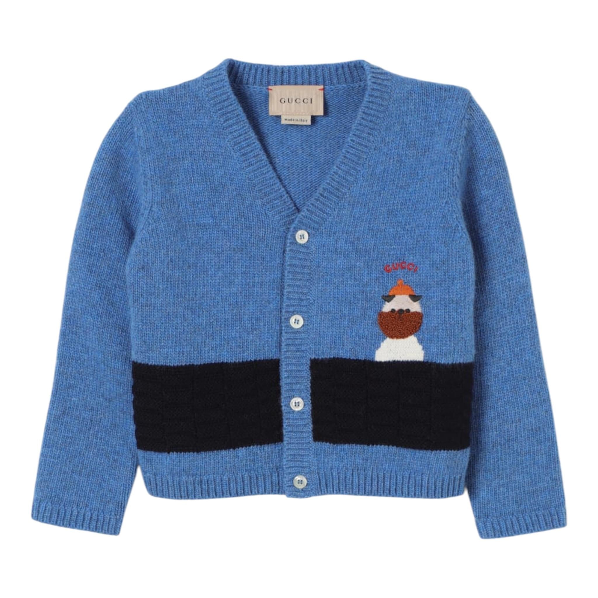 GUCCI cardigan tinta unita con ricamo Blu per Neonato 793448 BLU GUCCI 
