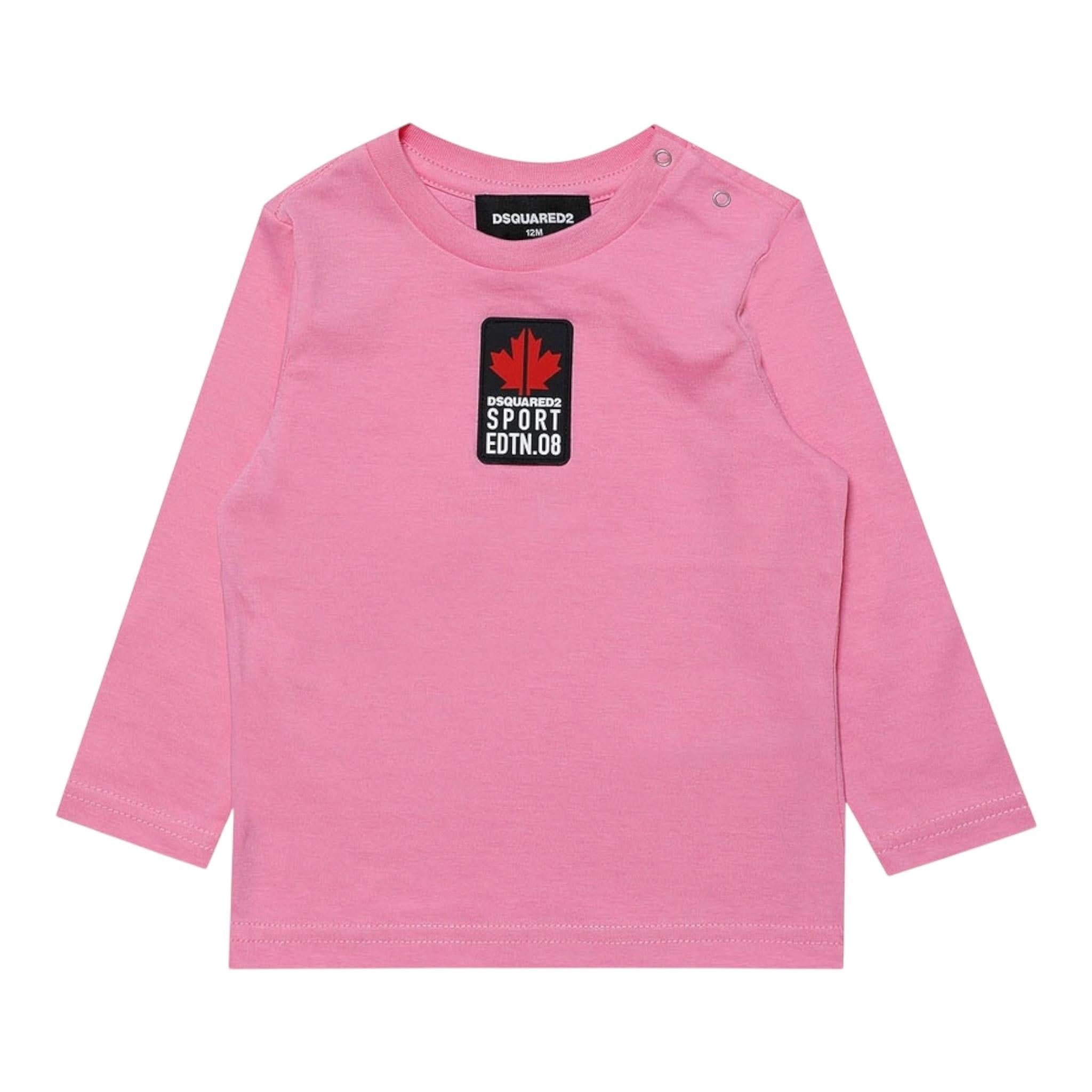 DSQUARED2 shirt girocollo tinta unita con stampa logo Rosa per Neonata DQ1879N ROSA DSQUARED2 
