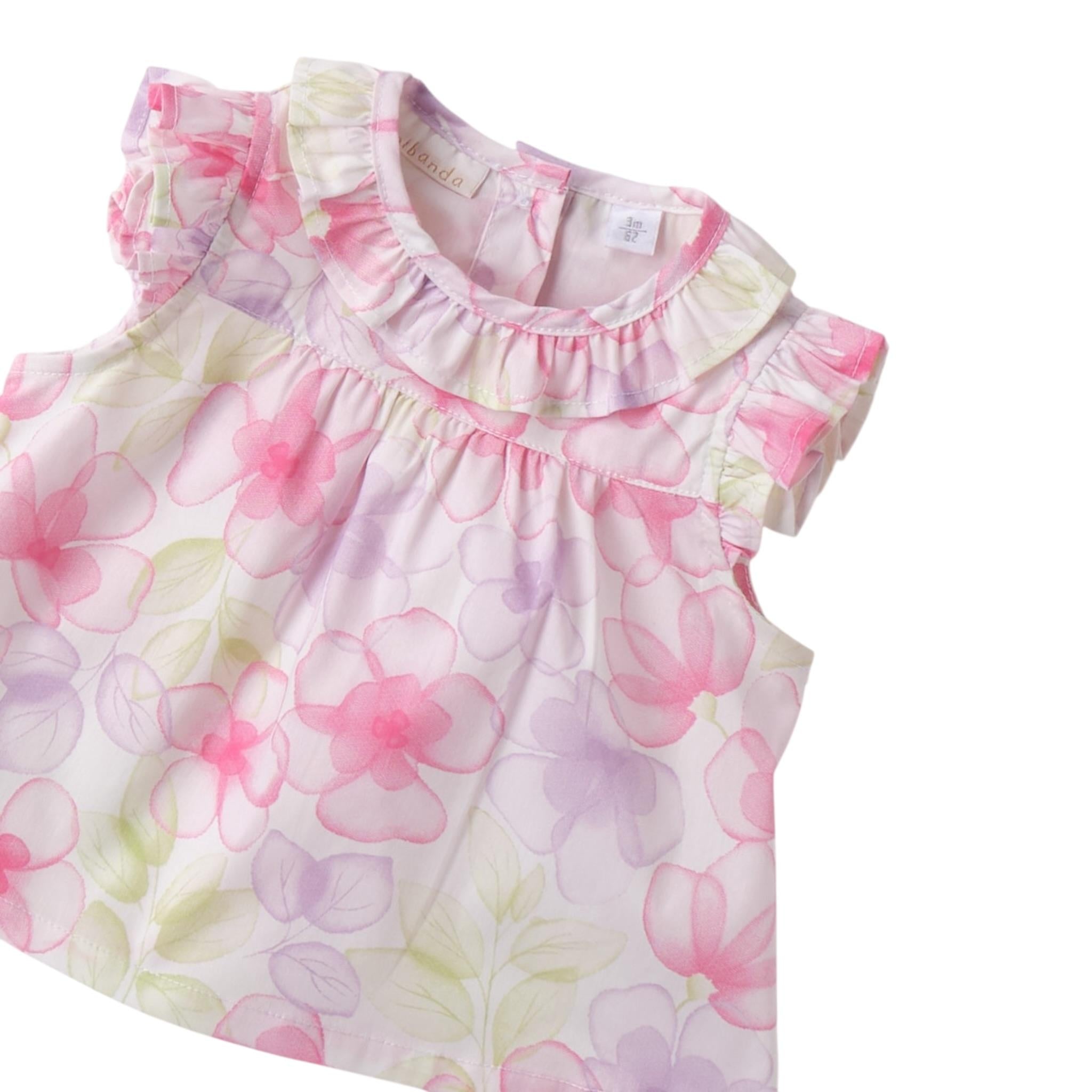 Mini Banda Camicia tinta unita con Fantasia Fiori Bianco per Neonata 3B701 BIANCO MINI BANDA 