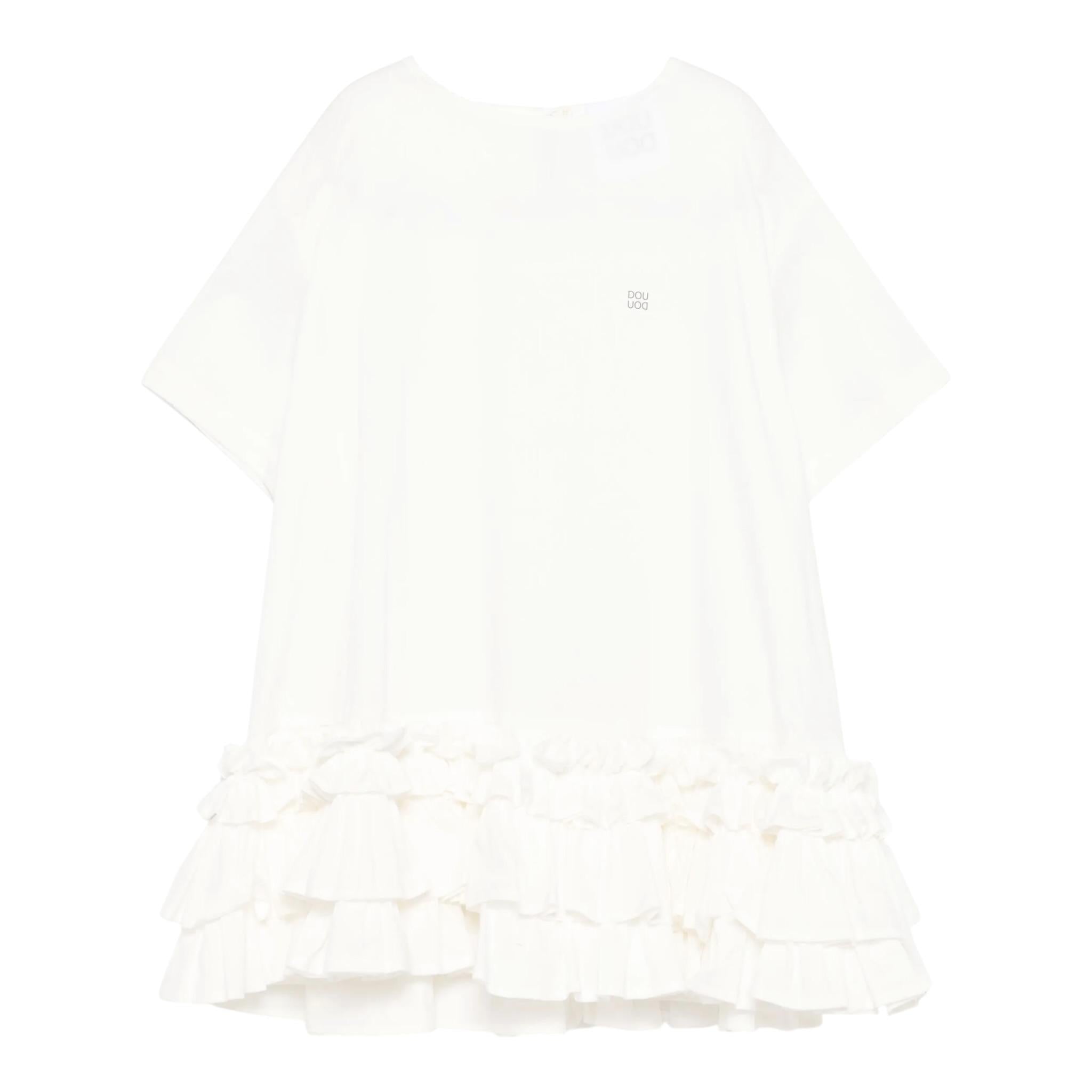 Dou Dou Abito Tinta Unita Mezza Manica con Balze per Neonata DW1A61NX BIANCO DOU DOU 