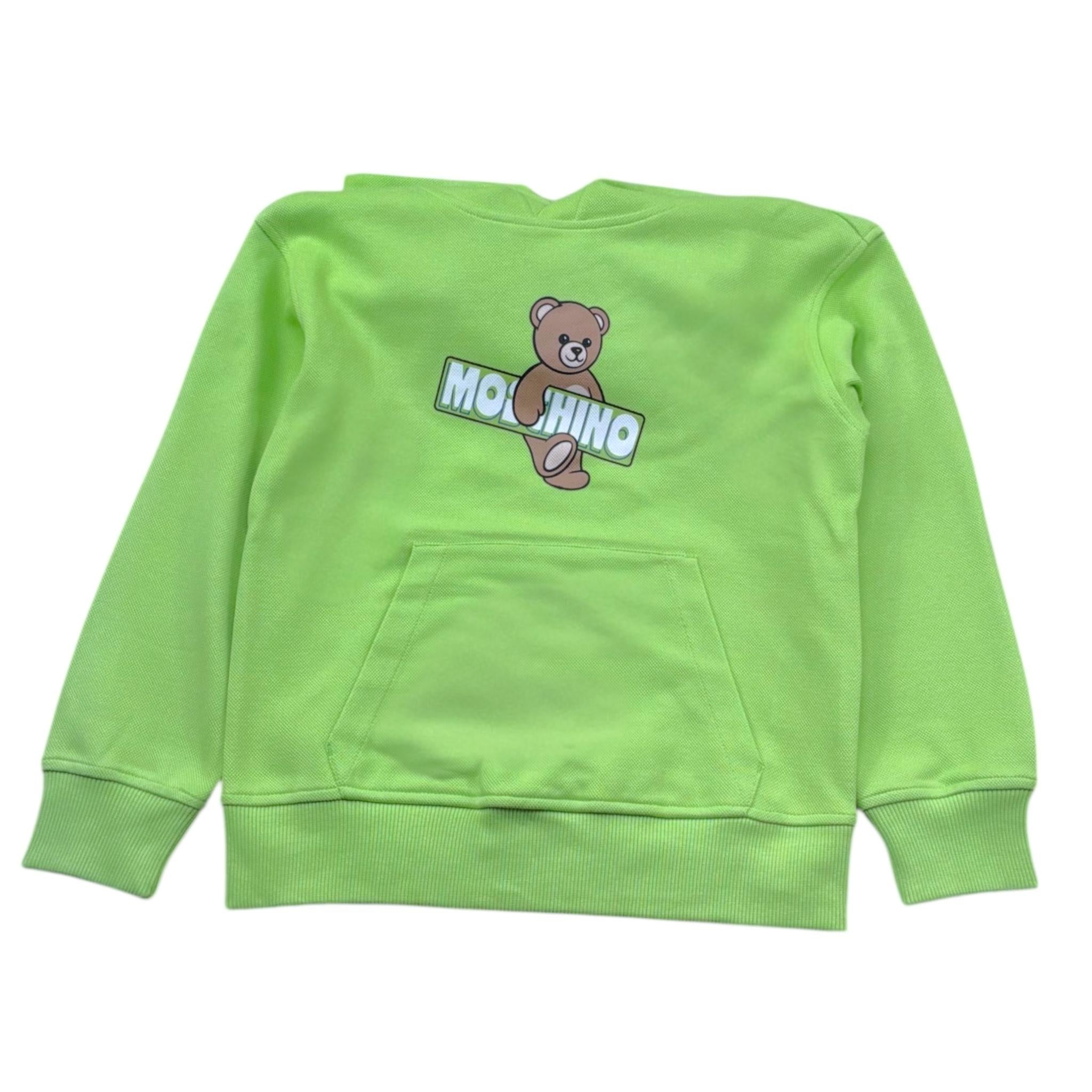 Moschino Felpa Tinta Unita con Cappuccio E Stampa per Bambino HUF09K VERDE MOSCHINO 